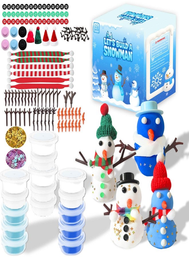 ام ال او ال ام مجموعة أدوات صنع رجل الثلج من MLOLM، 15 قطعة - اصنع رجل الثلج بنفسك باستخدام طين التشكيل الجاف، أعمال يدوية شتوية للعائلة، لوازم حفلات عيد الميلاد - Image 1